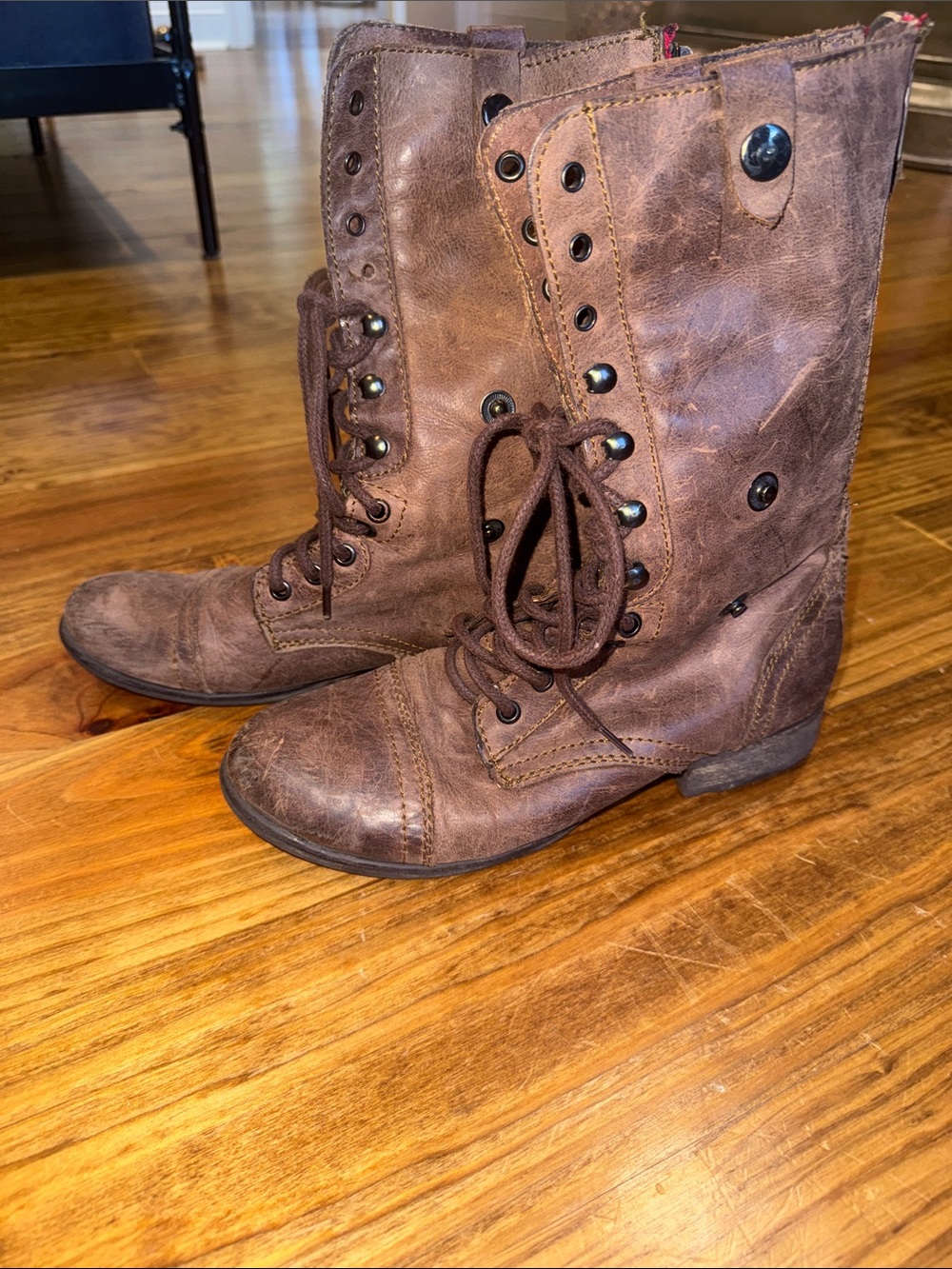 Steve Madden Brown Lace-Up Combat Boots